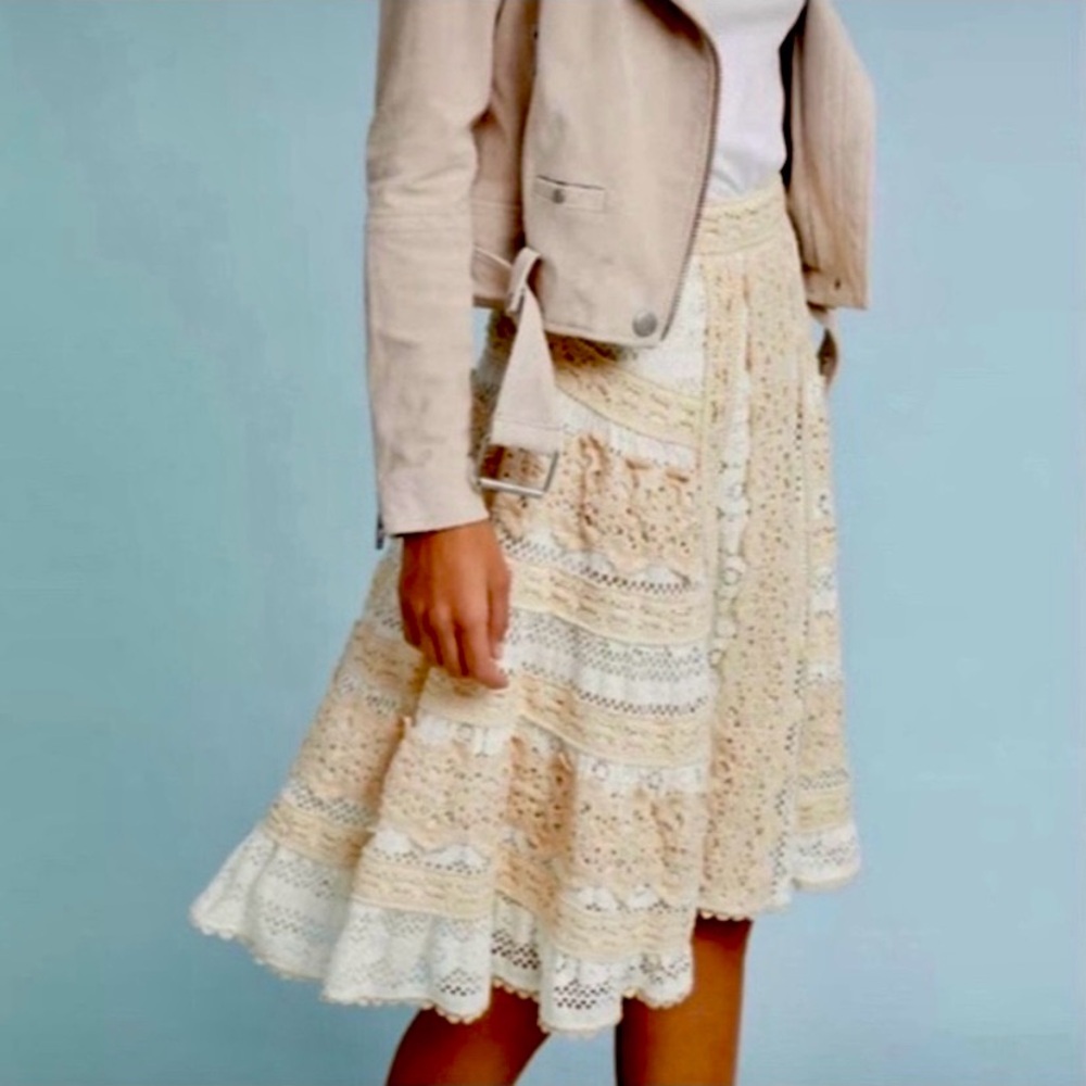 Anthropologie Elegant Lace Beige Skirt
